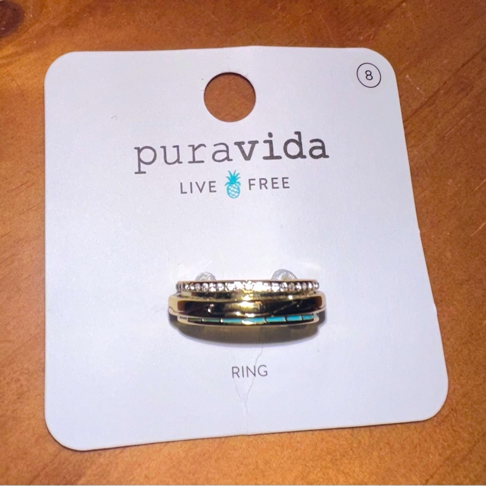 Women’s Pura Vida Gold and Black Stacked Ring-Size 8